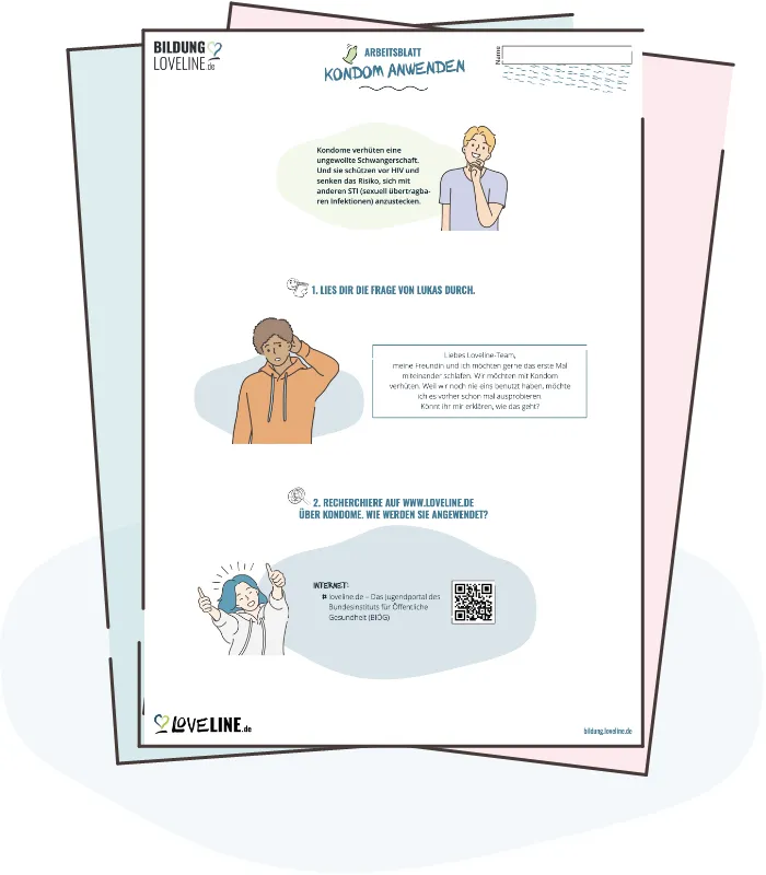 Illustration: Ansicht Arbeitsblatt "Kondom anwenden"