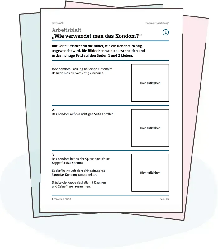 Illustration: Ansicht Arbeitsblatt "Wie verwendet man das Kondom"