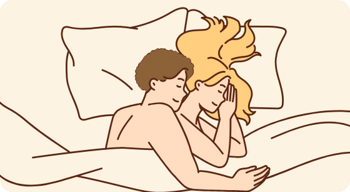 Illustration: Mann und Frau liegen umarmt im Bett