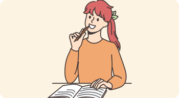 Illustration: Frau mit Notizheft und Stift