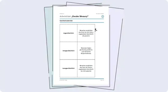 Illustration: Ansicht Arbeitsblatt "Gender Memory"