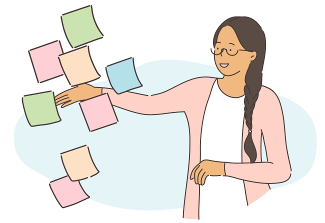 Illustration: Frau mit Brille und Karten