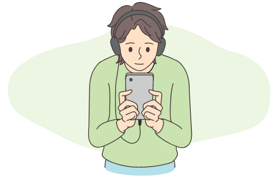 Illustration: Person mit Smartphone und Kopfhörern